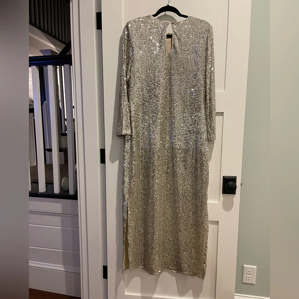 Show Me Your MuMu Maddison Long Sleeve Sequin Dress Womens L Platinum Silver. - Picture 2 of 4